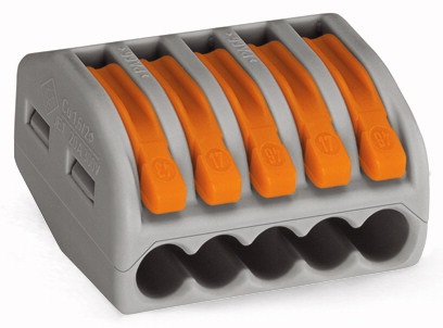 Borne de connexion automatique pour fils rigides et multibrins à levier 5x0.08-2.5mm² 222-415 Wago