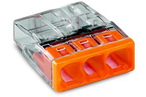 Borne de connexion automatique compacte transparente & orange pour 3 fils rigides 3x0.5-2.5mm² 2273-203 Wago