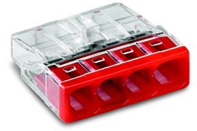 Borne de connexion automatique compacte transparente & rouge pour 4 fils rigides 4x0.5-2.5mm² 2273-204 Wago