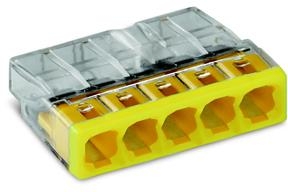Borne de connexion automatique compacte transparente & jaune pour 5 fils rigides 5x0.5-2.5mm² 2273-205 Wago