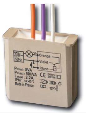 Télérupteur à encastrer unipolaire 5 à 300/500VA 230V MTR500E Yokis