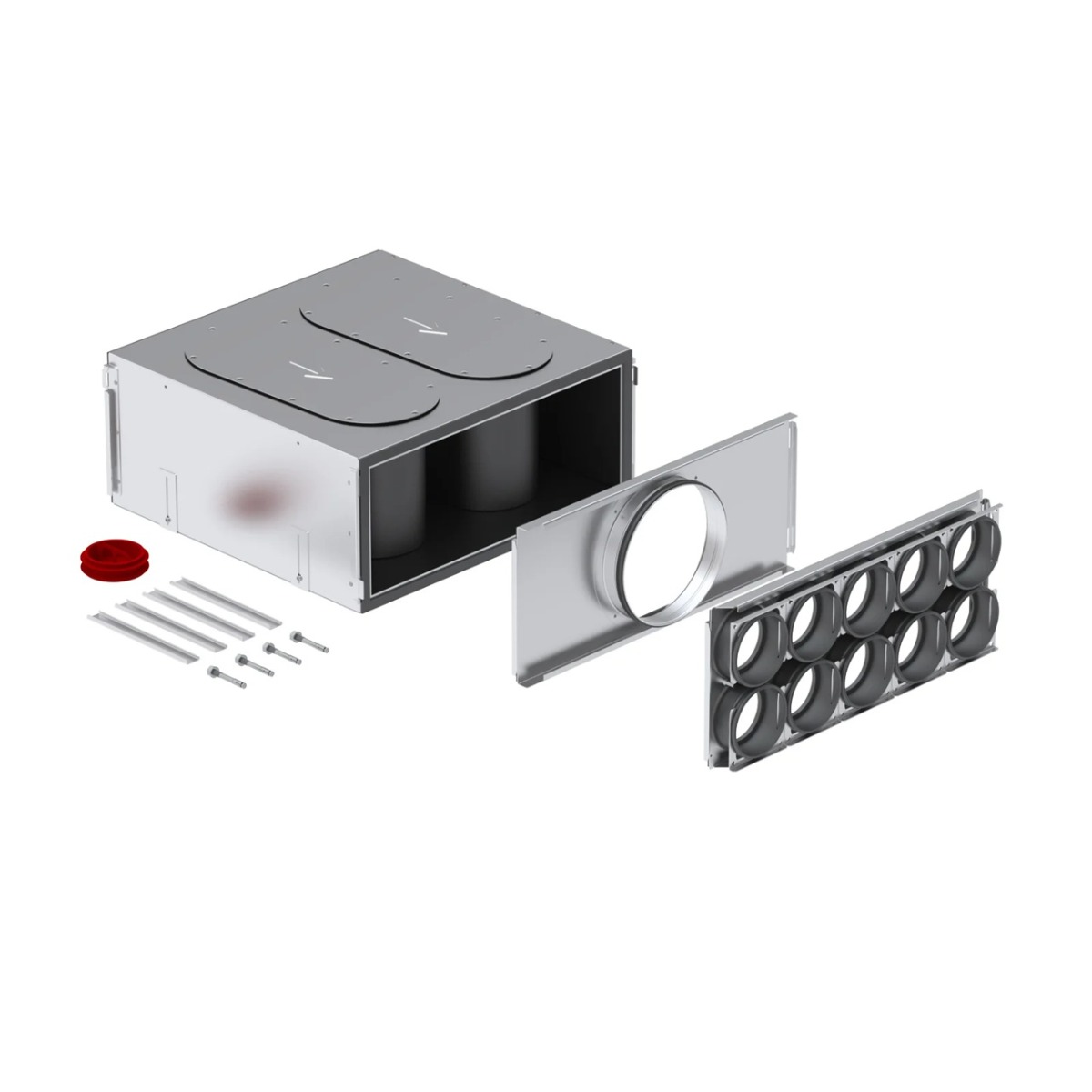 ComfoWell 520 Silencer kit avec plaque d’éxtrémité DN200 et plaque de montage 10xDN90 CW-S 520 + CW-M 520 Zehnder
